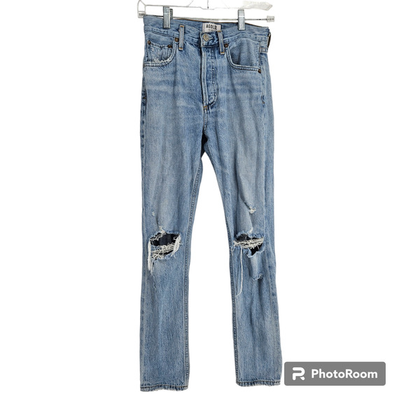 Agolde Jeans Blue Jamie High-Rise Distressed Light Wash Skinny Denim Size 23 - Picture 2 of 6